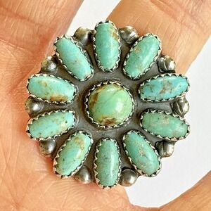 Navajo Turquoise Cluster Ring Sz 6 Sterling Signed ML Perry Native American